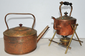 2 Pces vintage Copper inc Copper Spirit Kettle with brass stand & Copper Ket
