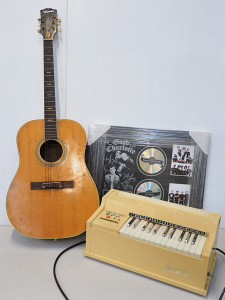 3 x Vintage Musical Instruments & Items incl Troubadour branded Acoustic Gui