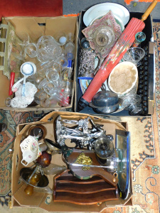 Lot 014 - Large mixed lot of 3 boxes inc glass stemware, cut glass bowls etc, EP