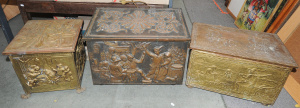 Lot 016 - 3 x Vintage Copper & Brass Coal Boxes - all with embossed decorati