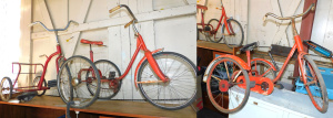 Lot 022 - 3 x vintage children's tricycles - 2 chain driven, 1 direct drive - no