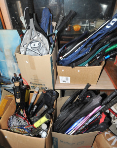 Lot 023 - Very large group of 4 boxes of modern tennis racquets inc Head, Wilson