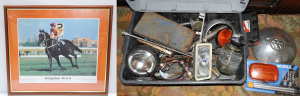Lot 024 - Mixed Group lot inc car tools & parts - vintage Volvo hubcap, lamp