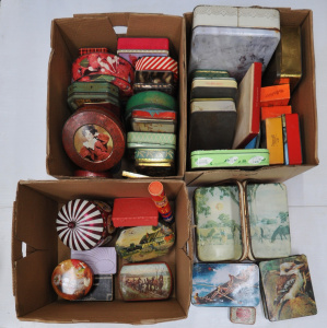 Lot 026 - Large group of 3 boxes of vintage sweet, biscuit and other tins inc PE