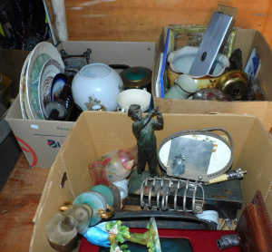 Lot 036 - Large mixed lot of 3 boxes inc vintage ceramics and hand painted glass