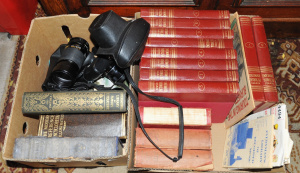 Lot 037 - 2 x Boxes Vintage Books, Camera & Lense inc Pentax Spotmatic, Tamr