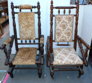 Lot 057 - 2 x vintage oak Dexter rocking chairs (taller 112cm H)