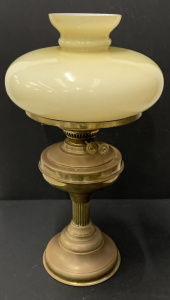 Lot 058 - Vintage John Scott England Brass Twin Burner Oil lamp w fitting cream