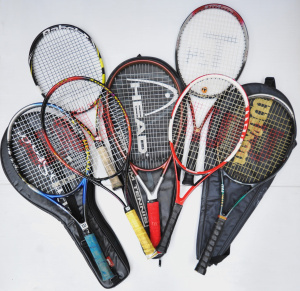 Lot 060 - Group of 8 modern tennis racquets inc Wilson, Head, Babolat
