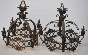 Lot 071 - 2 x Vintage Gothic Style Metal French Chandelier Frames - Crown shaped