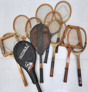 Lot 075 - Group of vintage wooden framed tennis racquets inc Fred Perry, Dunlop