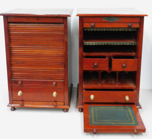 Lot 083 - Pair Cedar Tambour door desk top cabinets - Roll top front, draws, Pig