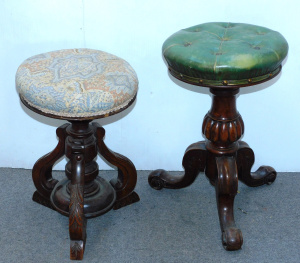 Lot 085 - 2 x vintage ornately carved piano stools, 1 w buttoned green leather u