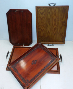 Lot 087 - Group lot -- Vintage Wooden Drinks Trays - Chip carved & others