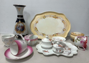 Lot 090 - Grp Victorian & style ceramics incl Limoges dressing table tray, l