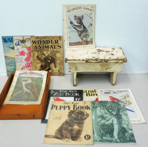 Lot 107 - Vintage lot inc milking stool, teak paper tray, collection of various