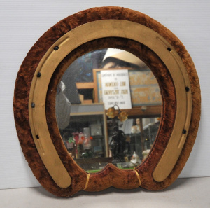 Lot 112 - Vintage velvet horseshoe wall mirror - 52cm H