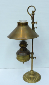 Lot 115 - Vintage Brass Adjustable oil lamp - Fluted base - adjustable shade and
