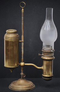Lot 120 - Victorian brass oil-burning student lamp with adjustable height and fr