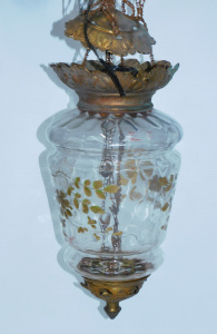 Lot 121 - Victorian Hand painted Glass light fitting with gilt metal fittings -