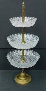 Lot 122 - Vintage Three tier Crystal & Brass Centre piece Cake Fruit stand