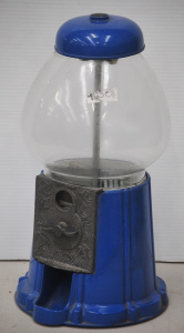 Lot 134 - Blue enamelled metal and glass gum ball dispenser - 38cm H