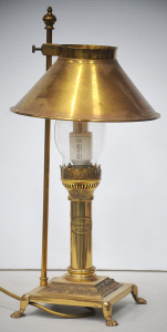 Lot 136 - Brass Orient Express electrified replica table lamp with height adjust