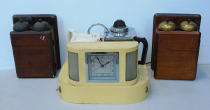 Lot 137 - Vintage lot inc Art Deco Goblin Tea's Maid (31cm W), 2 oak cased telep