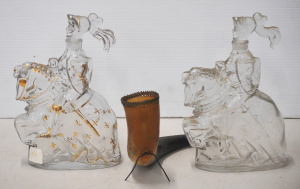 Lot 141 - Pair of vintage French Castanon mounted knight brandy bottles (chip to