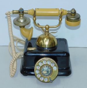 Lot 143 - Vintage Decorator Telephone Black Base with brass & yellow fitting