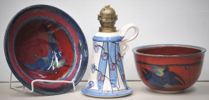 Lot 144 - 3 x Australian Pottery inc 2 x John Eagle red and blue drip glazed bo