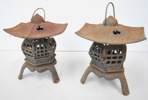Lot 147 - Pair vintage Cast Metal Oriental Pagoda Lanterns - 26cm H each