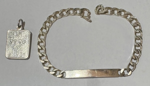 Lot 167 - 2 pcs silver - ID bracelet & 14 oz ingot pendant TW approx 19 8 gr
