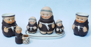 Lot 183 - Group vintage West German Goebel Friar Tuck Monk items inc 4 pce Cruet