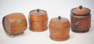 Lot 184 - Group of 4 vintage oak canisters c1930s inc Tea and Coffee set and a s