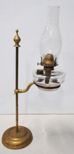 Lot 195 - Victorian Brass Oil Table Lamp - adjustable arm with Clear font &