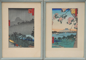 Lot 207 - Pair Framed vintage Japanese Woodblock prints after Hiroshige 17cm x 1