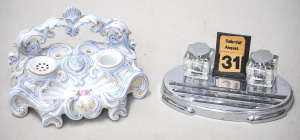 Lot 208 - 2 Vintage Desk sets inc Art Deco Chrome with square glass Inkwells - c