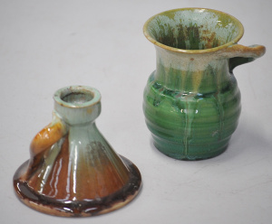 Lot 212 - 2 x pieces Vintage Remued Australian Pottery - Vase & Chamber Stic