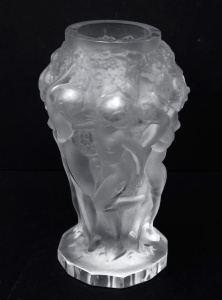 Lot 214 - Czech Desna Female Nude, Grape & Vine Frosted Crystal vase - signe