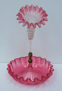 Lot 216 - Victorian Ruby Glass single Epergne - pleated ruffled rim to base &amp
