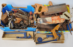 2 x Boxes of Vintage Tools & Hardware incl 2 x Boxed Hoden Bench Holders, Pl