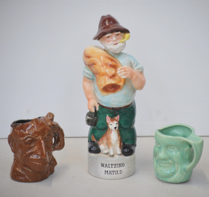 3 pces Australian Themed ceramics inc Bendigo Pottery Brown Glaze Billy Hughes c