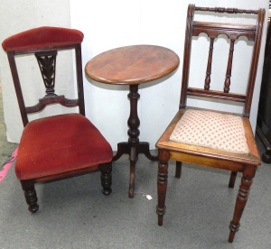 Lot 003 - 3 x pieces - 2 x Edwardian Chairs incl low Nursing chair +Oval Topped