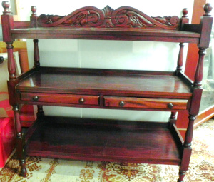 Lot 004 - Victorian Style Dumb Waiter - 3 x tier w drawers under 2nd, carved pan