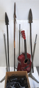 Lot 010 - Group Lot of Mixed Items incl Mic Stands, 3 x Tribal Spears incl 2 x P
