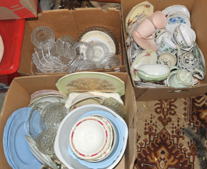 Lot 020 - 3 x boxes - Mixed vintage China, Glassware, crystal, etc - Orrefors, q