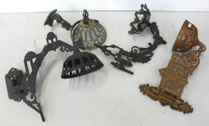 Lot 041 - Group of vintage cast metal wall sconce oil lamp fittings