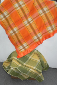 Lot 049 - 2 x vintage tartan woollen blankets in orange and green hues