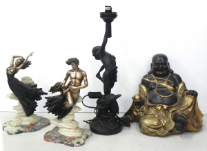 Lot 065 - Group of 3 figures and a figural lamp, inc girl with dolphins lamp, se